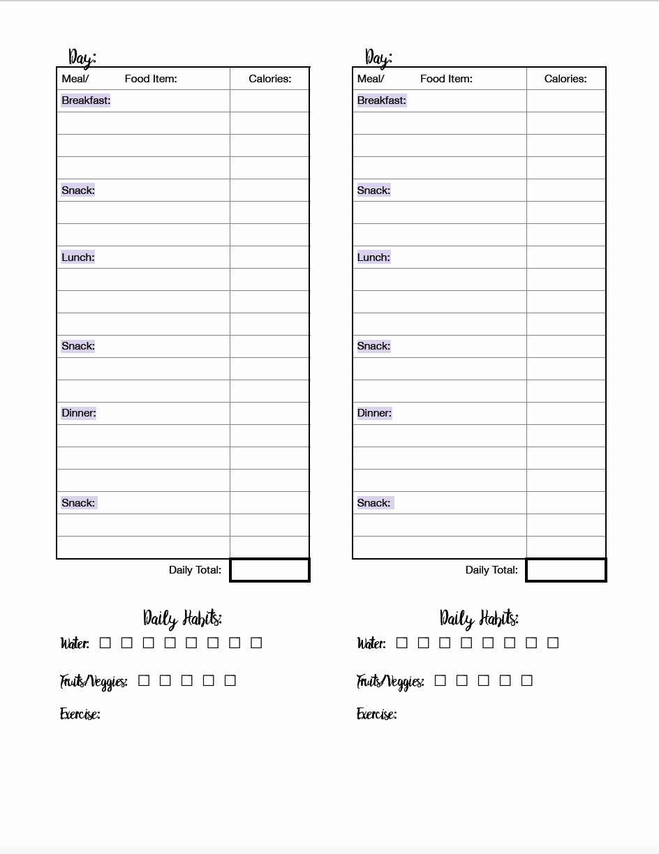 Daily Food and Exercise Log Fresh Free Printable Food Journal 6 Different Designs