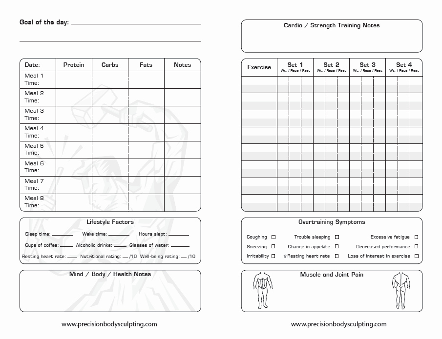 Daily Food and Exercise Log Inspirational Body for Life Workout Sheets