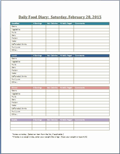 Daily Food and Exercise Log New Daily Food Diary and Log Template