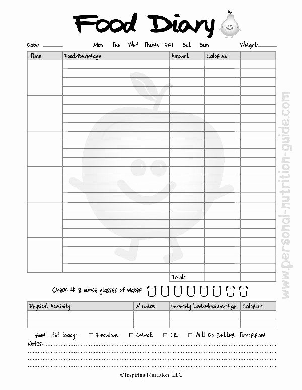 Daily Food and Exercise Log New Daily Food Logs Printable