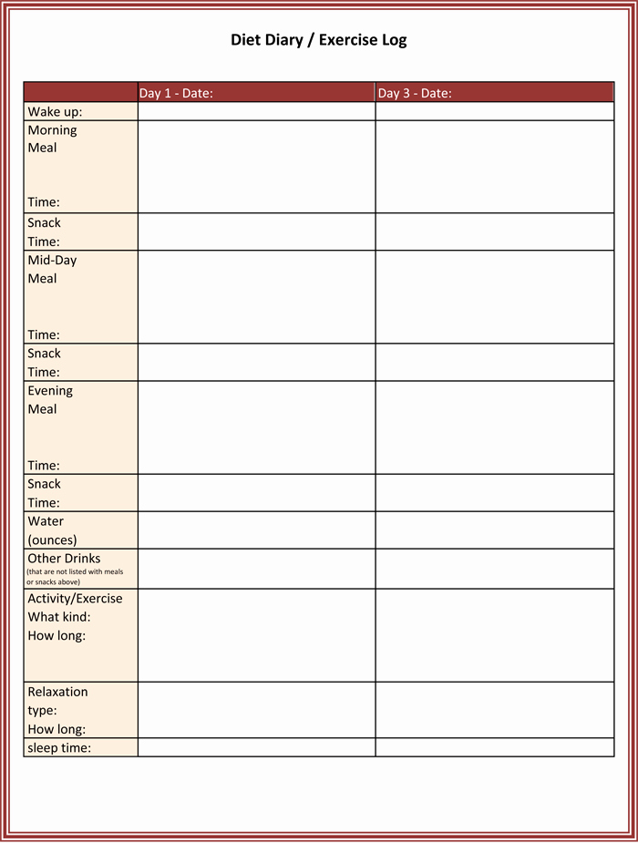 Daily Food and Exercise Log New Exercise Log Template 8 Plus Training Sheets