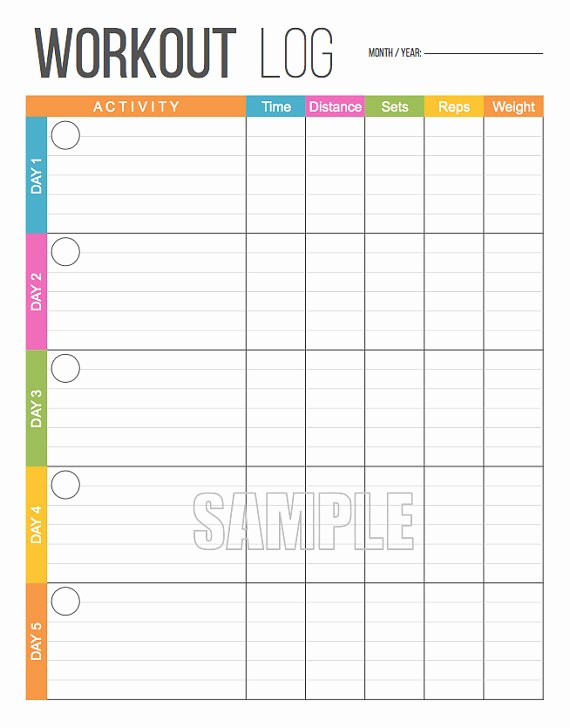 Daily Food and Exercise Log New Workout Log Exercise Log Printable for Health and Fitness