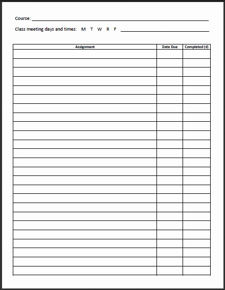 Daily Homework assignment Sheet Template Awesome Free Printable High School and College Course assignment