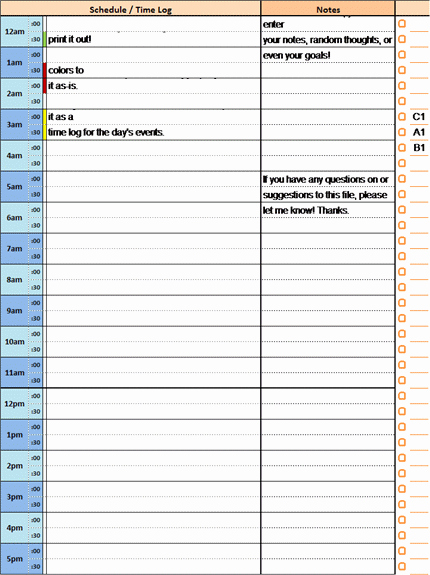 Daily Hourly Planner Template Excel Fresh 24 Hour Daily Planner with Notes and Tasks List