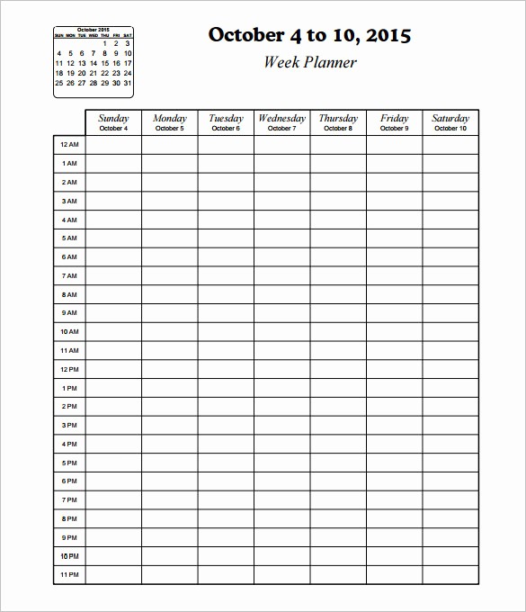 Daily Hourly Planner Template Excel Fresh Hourly Schedule Template 10 Free Sample Example format