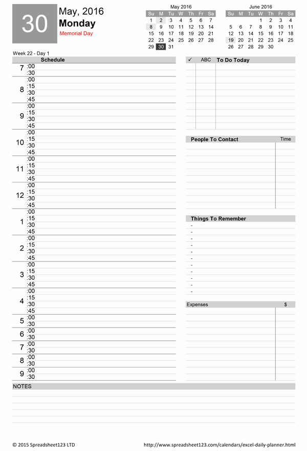 Daily Hourly Schedule Excel Template Awesome Printable Daily Planner Template for Excel
