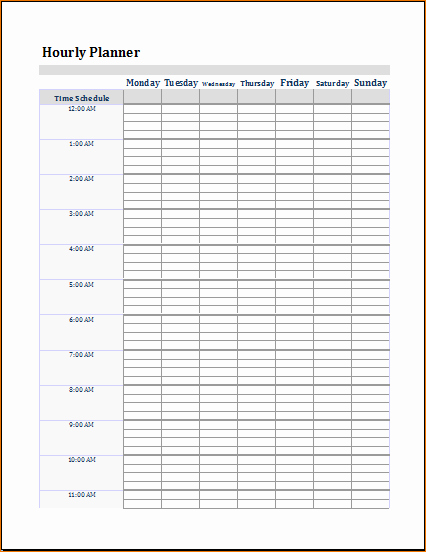 Daily Hourly Schedule Excel Template Elegant 4 Hourly Planner Template