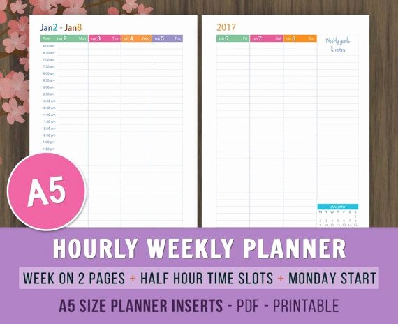 Daily Planner with Time Slots Best Of 2017 Hourly Weekly Planner A5 Filofax Inserts Weekly