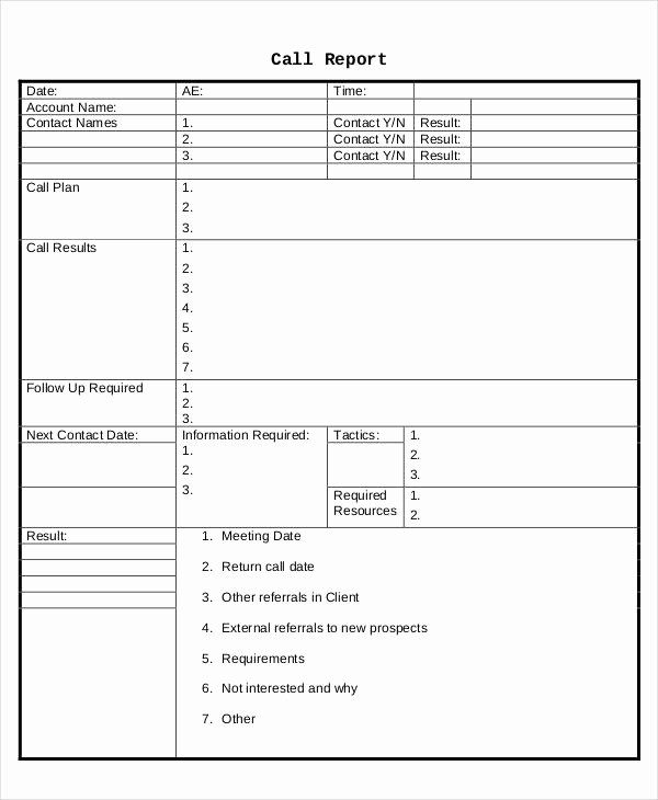Daily Sales Call Sheet Template Unique Sales Call Report Template 11 Free Word Pdf format