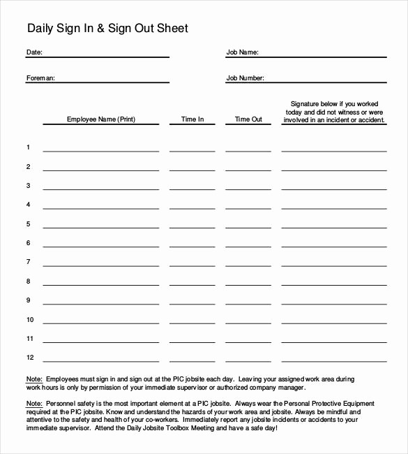 Daily Sign In Sheet Template Fresh 75 Sign In Sheet Templates Doc Pdf
