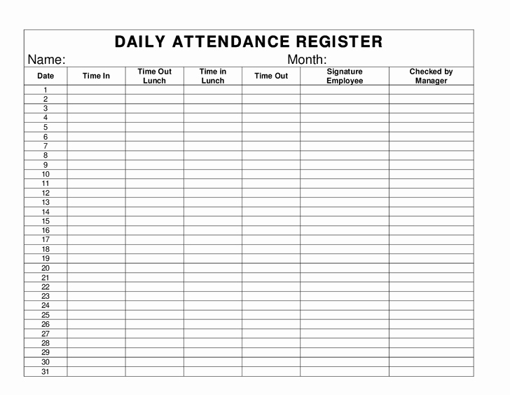 Daily Sign In Sheet Template Fresh Daily attendance Overtime Register