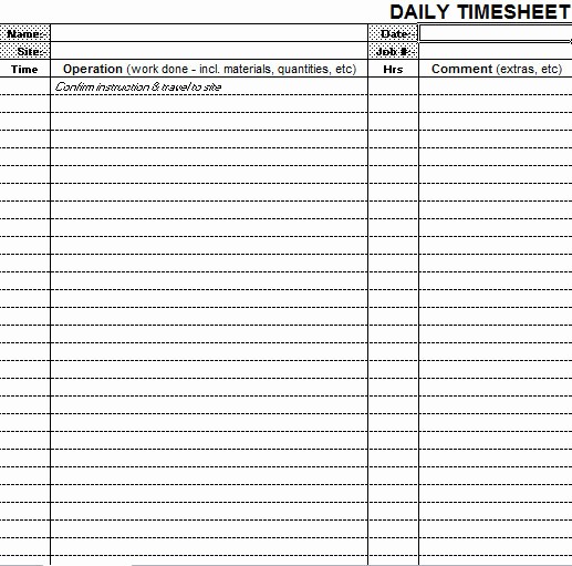 Daily Time Card Template Excel New Printable Blank Excel Daily Timesheet