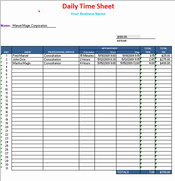 Daily Time Card Template Excel Unique Free Printable Daily Timesheet Template for Excel and Word
