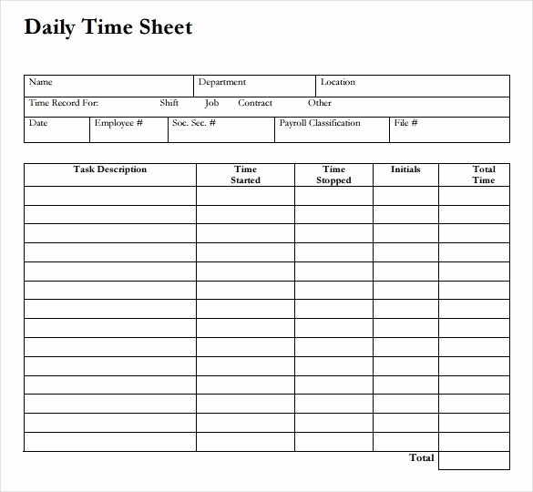 Daily Time Sheet Template Excel Fresh 12 Daily Timesheet Templates Free Sample Example format