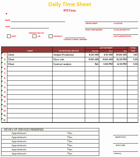 Daily Time Sheet Template Excel Luxury Free Printable Daily Timesheet Template for Excel and Word
