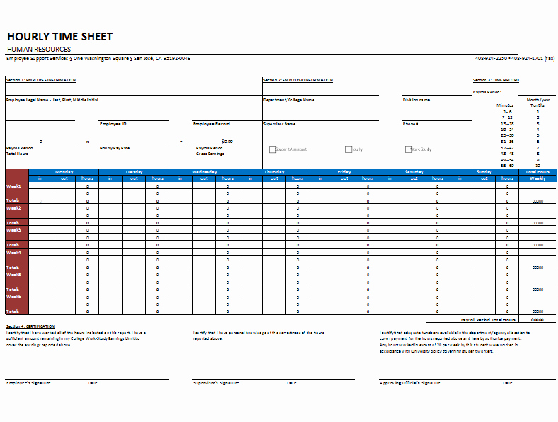 Daily Time Sheet Template Excel Luxury Hourly Timesheet Template for Weekly and Monthly Basis