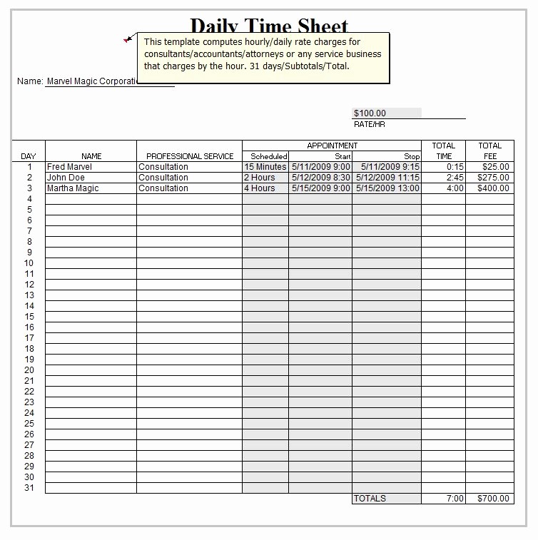 Daily Time Sheet Template Excel New Excel Daily Timesheet Template