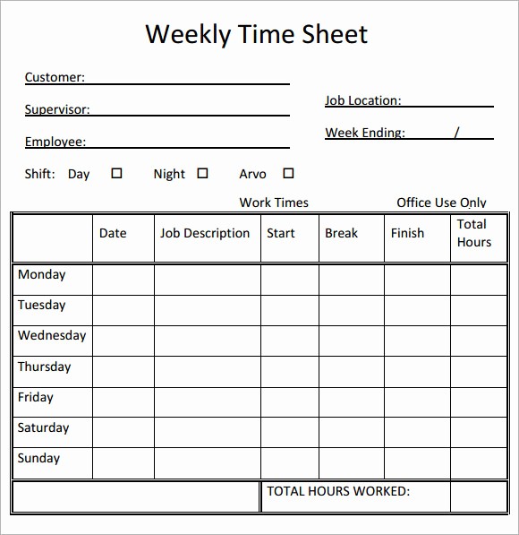 Daily Time Sheets Free Printable Awesome 15 Sample Weekly Timesheet Templates for Free Download