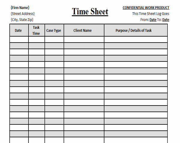Daily Time Sheets Free Printable Fresh Law Firm Client Time Tracking Template