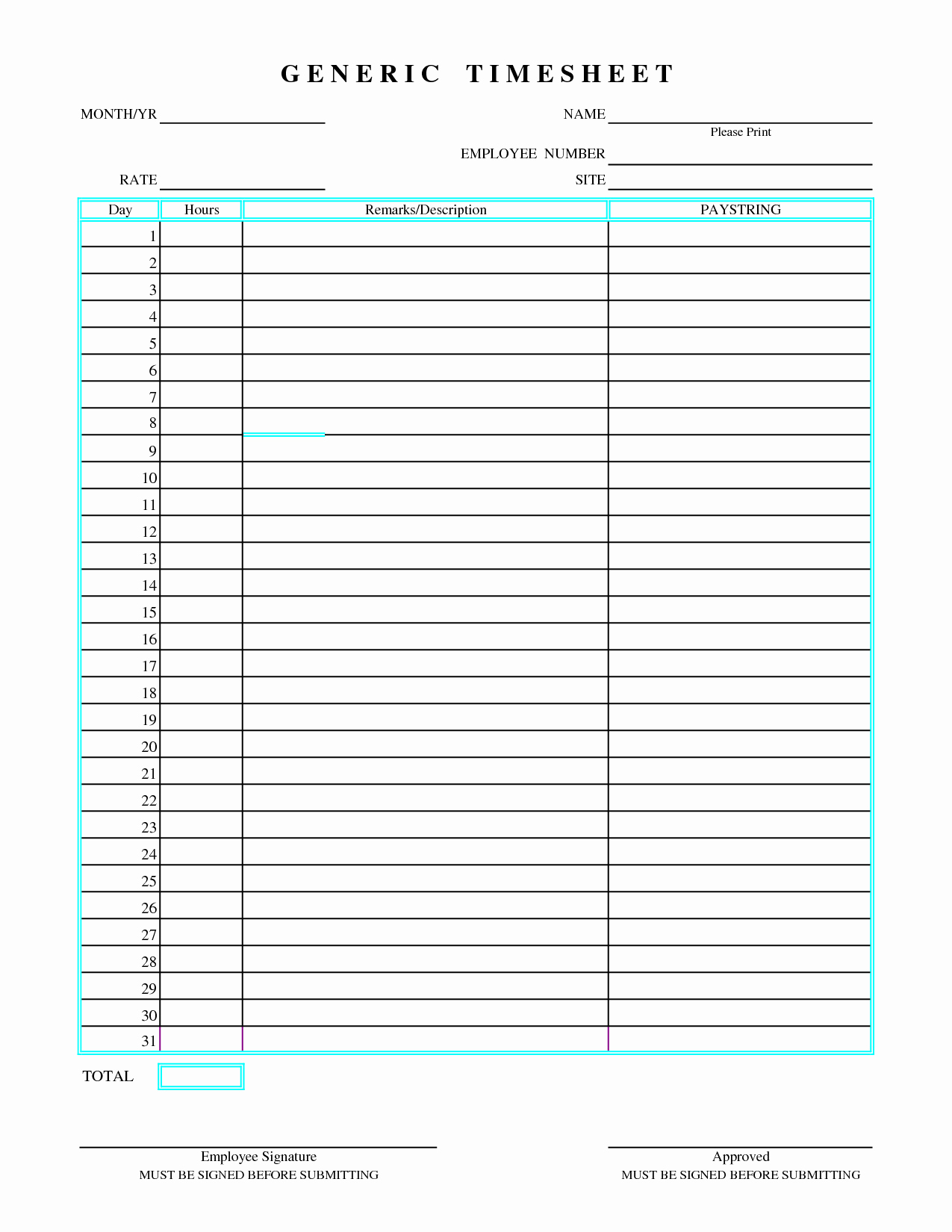 Daily Time Sheets Free Printable Inspirational 4 Best Of Free Printable Monthly Timesheet Template