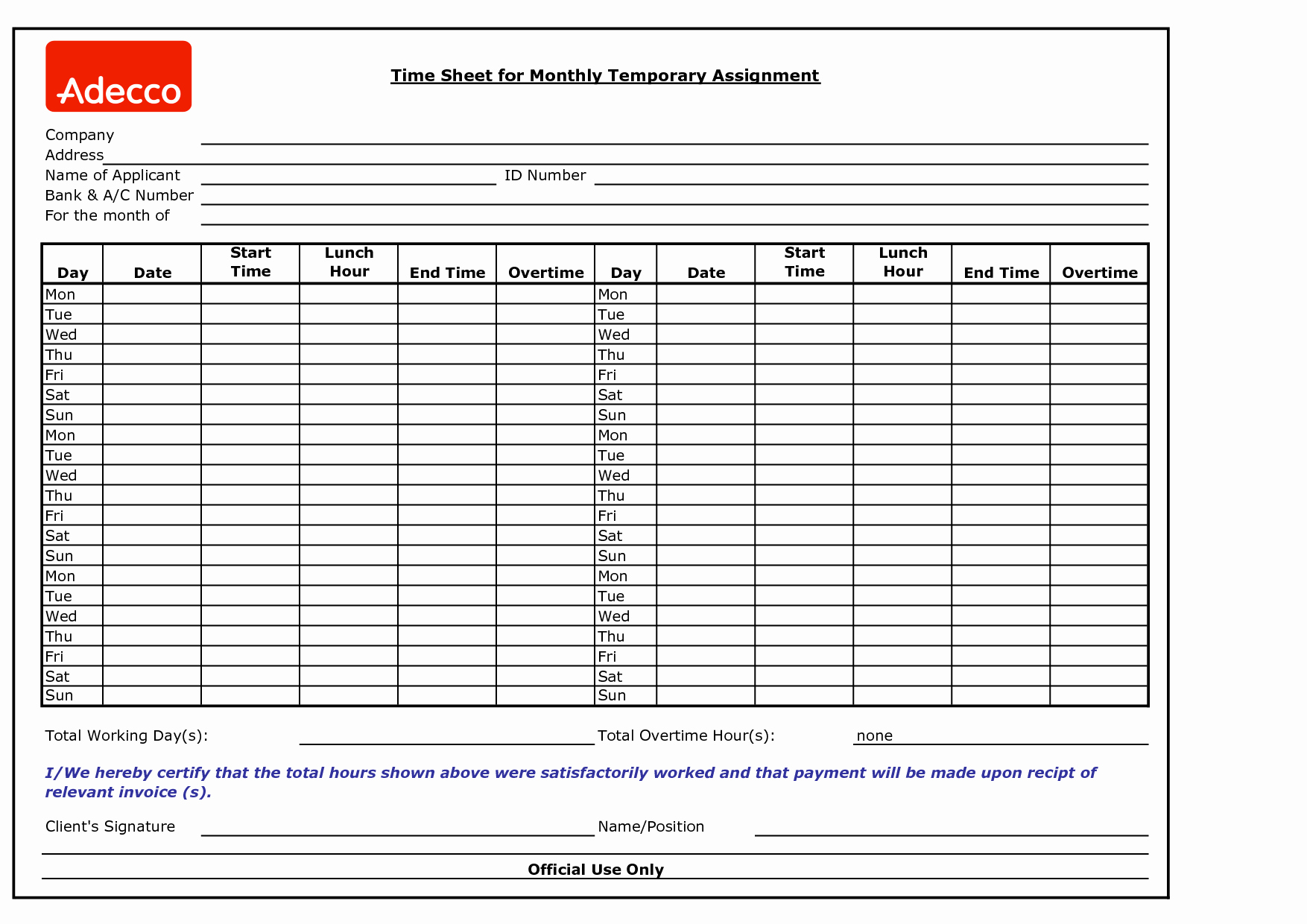 Daily Time Sheets Free Printable Lovely 6 Best Of Microsoft Fice Timesheet Templates