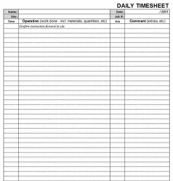 Daily Time Sheets Free Printable Lovely Daily Timesheet Template 4