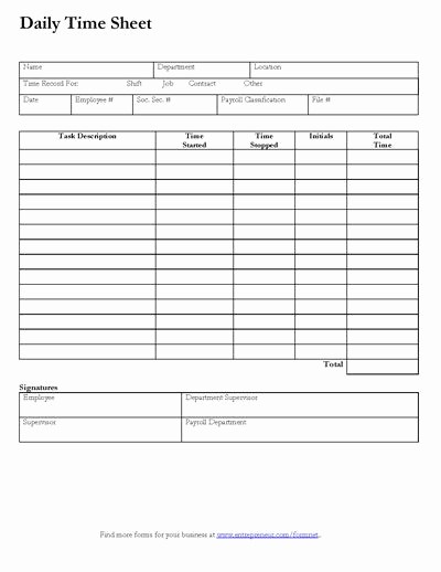 Daily Timesheet Template Free Printable Inspirational Daily Time Sheet form