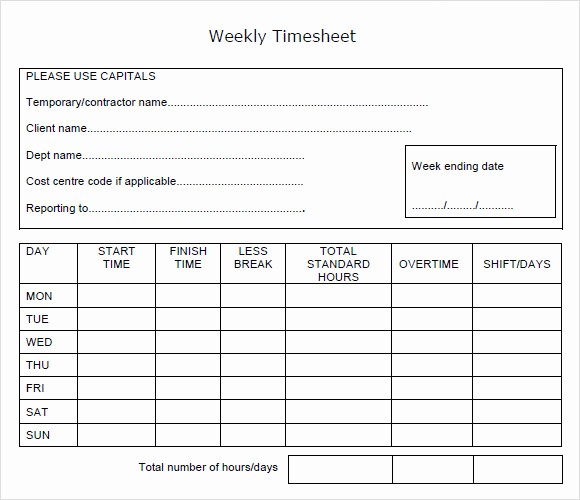 Daily Timesheet Template Free Printable Lovely 10 Weekly Timesheet Templates