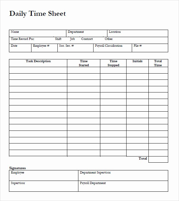 Daily Timesheet Template Free Printable Luxury 10 Blank Timesheet Templates – Free Sample Example