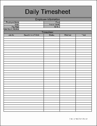 Daily Timesheet Template Free Printable Unique Free Basic Daily Timesheet From formville
