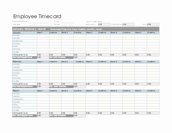 Daily Weekly Monthly Planner Template Beautiful Employee Timecard Daily Weekly Monthly and Yearly