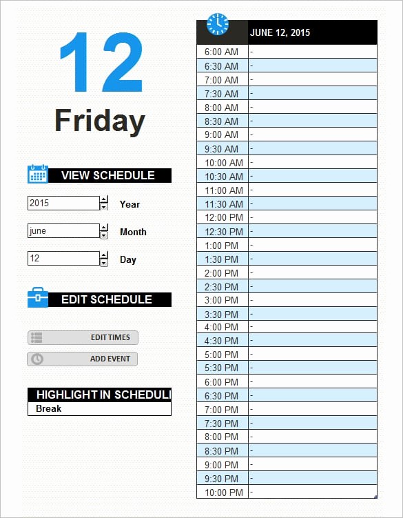 Daily Work Schedule Template Excel Inspirational Daily Planner Excel Templatesml