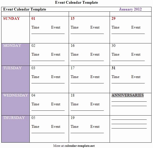 Day Of event Schedule Template Inspirational Calender Template Part 8