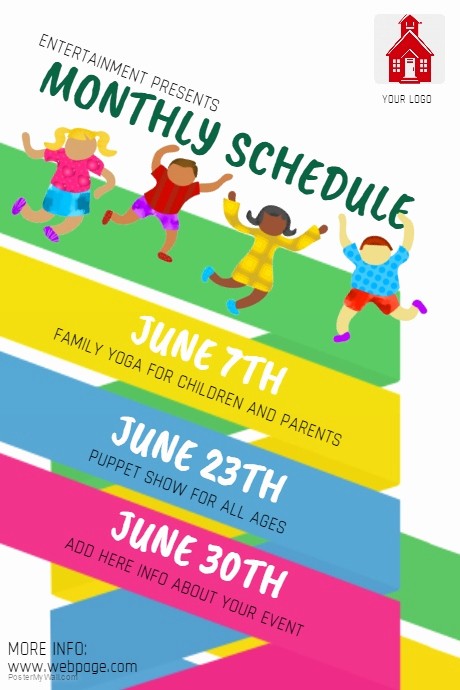 Day Of event Schedule Template Lovely Monthly event Schedule for Kids Flyer Template