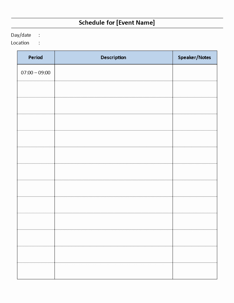Day Of event Schedule Template Luxury Free Day event Schedule