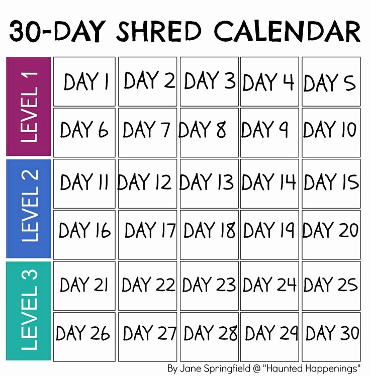 Day to Day Schedule Template Beautiful Calendar Template for Jillian Michael S &quot;30 Day Shred&quot; to