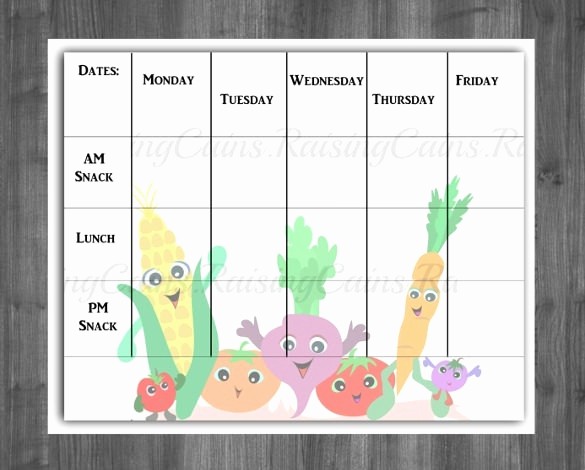 Daycare Menu Templates Free Download Beautiful Weekly Menu Template for Daycare