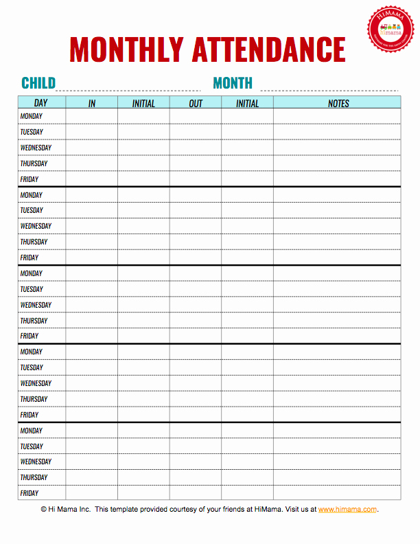 Daycare Menu Templates Free Download Elegant Daycare Sign In Sheet W Initials Template Monthly Per