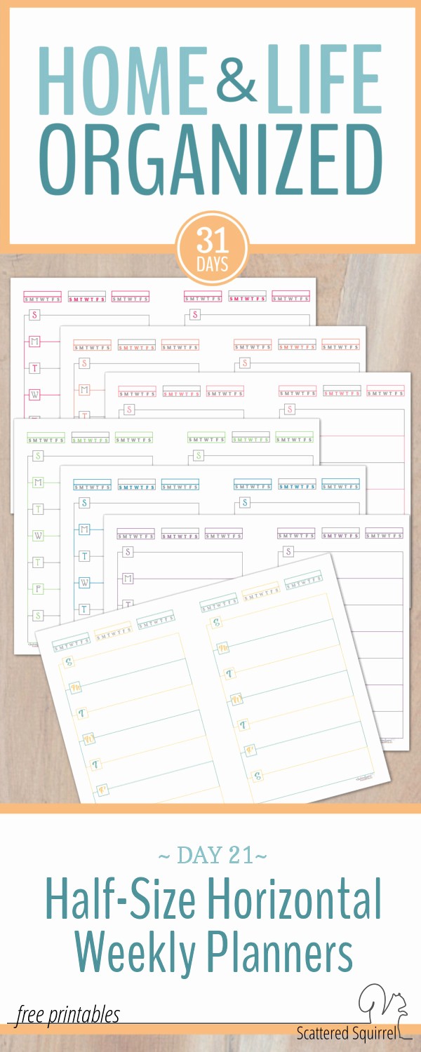 Days Of the Week Horizontal Beautiful Introducing the Half Size Horizontal Weekly Planner