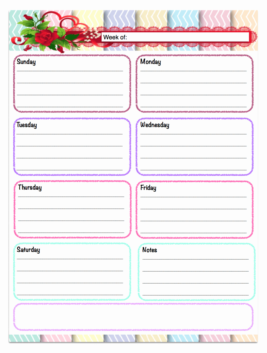 Days Of the Week Horizontal Inspirational Free Printable Weekly Planners 5 Designs