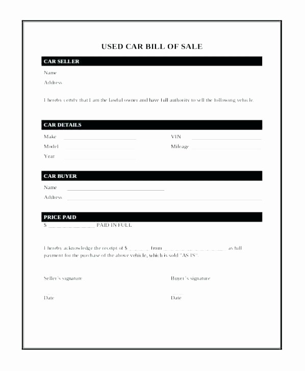 Dealer Bill Of Sale Template Fresh Private Car Bill Sale Template Bill Sale Template