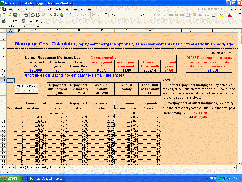 Deferred Payment Loan Calculator Excel New Excel Low Start Repayment Overpayment Offset and