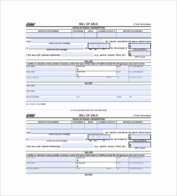 Dmv Bill Of Sell form Luxury Bill Of Sale form – 10 Free Sample Example format