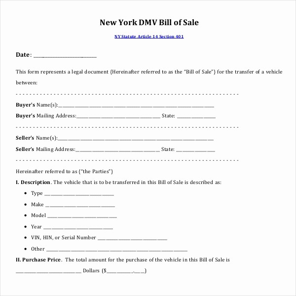 Dmv Bill Of Sell form New 15 Sample Dmv Bill Of Sale forms