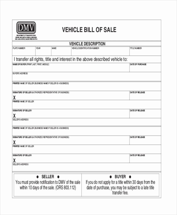 Dmv Bill Of Sell form New Sample Dmv Bill Of Sale forms 8 Free Documents In Pdf