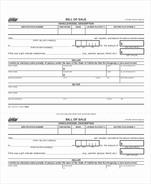 Dmv Bill Of Sell form Unique 12 Sample Bill Of Sale forms In Pdf