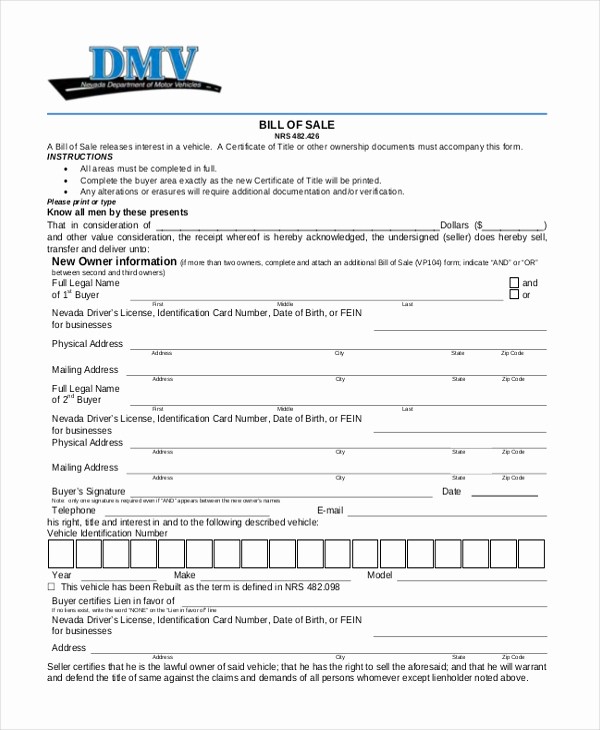 Dmv Printable Bill Of Sale Luxury Sample Dmv Bill Of Sale form 8 Free Documents In Pdf