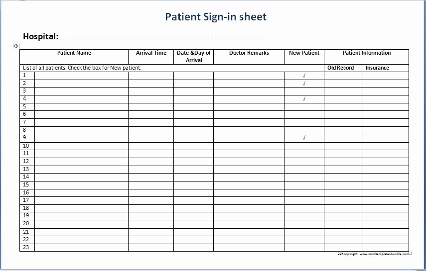 patient sign in sheet