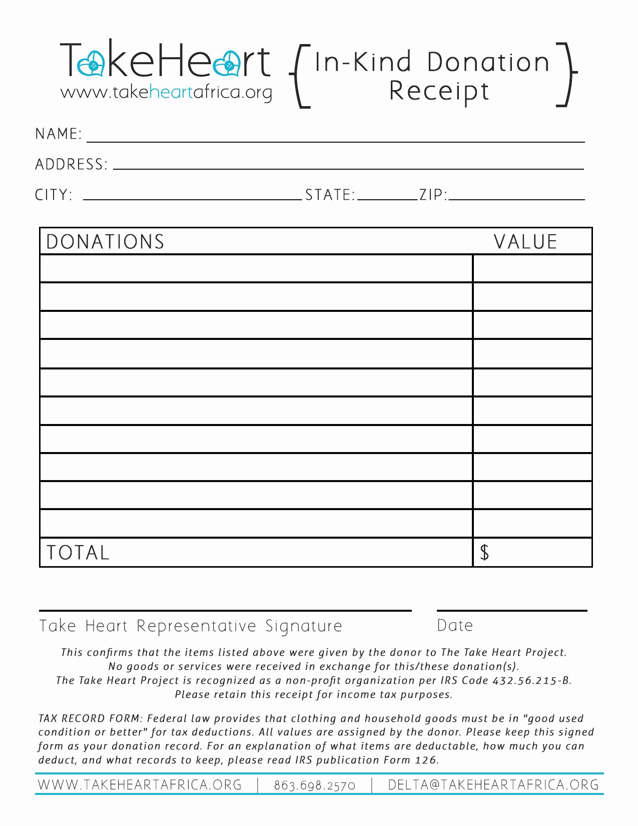 Donation form for Tax Purposes Inspirational In Kind Donations Take Heart Africa