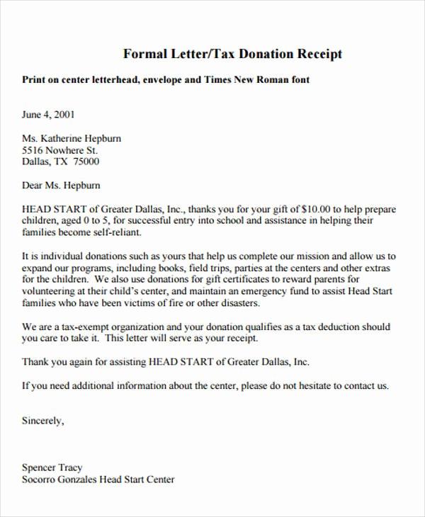 Donation Receipts for Tax Purposes Best Of 38 Donation Letter Examples